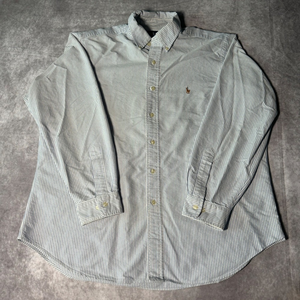 Polo Ralph Lauren Mens Classic Fit Striped Oxford Button Down Shirt Blue White